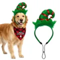 Kerst huisdier kostuum set met elfjes hoed haarband en feestelijke geruite honden bandana. - Groene Hoorn Stijl