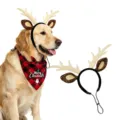 Kerst huisdier rendier geweid haarband en rood zwart ruitjes bandana set voor honden - Breed Wit Gewei