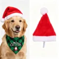 Kerstmuts en geruite slabbetje set voor huisdieren, feestelijk puppykostuum met kerstmanmuts. - Rode Kerstmuts