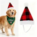 Kerst huisdier kostuum set met rood geruite kerstmuts en groene bandana voor honden. - Kerst Ruitjes Hoed