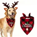 Kerst huisdier kostuum set met rendier gewei haarband en rood geruite honden bandana slabbetje. - Rode Bandana