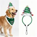 Kerst huisdier kostuum set met kerstboom haarband en geruite slab voor feestje. - Kerstboom