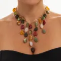 Κολιέ με κρεμαστό πέτρα ρητίνης boho χρυσή αλυσίδα κομψό κόσμημα κλείδας για γυναίκες - Χρυσό (8068)