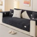 Thickened solid color plush sofa cover set modern anti-slip cushion living room decor - 70*70 / Black