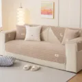 Thickened plush sofa cover set with cozy throw pillows, warm corduroy style slipcover for living room. - 70*70 / Coffee