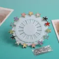 Colorful resin starfish long needle brooch pins set with display wheel and spare caps. - Cartoon Star + Pin Stopper (15 Pins/1 Set)