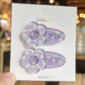Cute purple transparent daisy hair clips set, Korean style cute duckbill hair pins for girls. - Purple