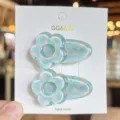 Cute blue floral acrylic hair clips set, sweet daisy duckbill clip for kids and girls daily wear. - Blue