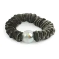 Dark grey velvet hair scrunchie with sparkly glitter bead for elegant daily hairstyles. - Green