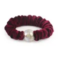 Burgundy velvet hair scrunchie with a sparkling glitter bead detail for women daily ponytails. - Burgundy