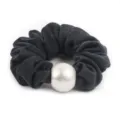 Elegant wool scrunchie with large white pearl accent, cozy winter hair accessory for women. - Dark Gray