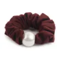 Κομψό μπορντό μάλλινο scrunchie με μεγάλη λευκή πέρλα κομψό αξεσουάρ μαλλιών για γυναίκες. - Σκούρο Κόκκινο