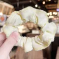 Yellow velvet hair scrunchie plush lace elastic hair band autumn winter elegant ponytail holder - Beige
