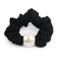 Black scrunchie with pearl detail, elegant hair tie for women and girls daily wear - Black