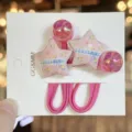 Cute pink star hair ties for kids, sweet floral pattern elastic hair ropes and ponytail holders. - Rose Red