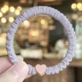 Korean minimalist purple gathered fabric hair tie with cute pink heart charm for women. - Purple