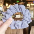 Purple linen-texture hair scrunchie, sweet minimalist elastic hair tie for women and girls. - Purple