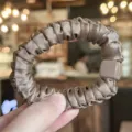 Vue détaillée du chouchou en satin de style coréen avec charm carré, élastique pour cheveux. - Couleur Thé au Lait