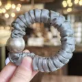 Grey satin hair scrunchie with large pearl detail elegant elastic hair rope for women accessories - Blue Gray