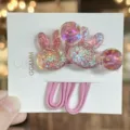 Cute glitter cartoon rabbit hair ties with colorful elastic bands for kids styling daily use - Pink