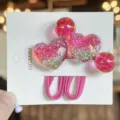 Pink glitter heart hair ties detail shot, cute children hair accessories for daily wear. - Rose Red