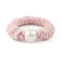 Pink wool scrunchie with large white pearl detail for women winter hair accessories hair tie - Pink