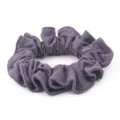 Detailed shot of purple ice silk hair scrunchie with ruffled design for elegant daily hairstyles. - Taro Purple