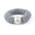 Grey wool scrunchie with pearl elegant autumn winter hair tie elastic band fashion hair accessories - Light Gray