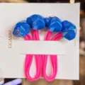 Blue faceted star hair ties with pink elastic bands on card for cute girls hair accessories - Dark Blue