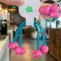 Blue elastic hair ties with cute pink heart and rabbit charms for kids and girls daily wear. - Rose Red