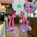 Purple cartoon rabbit and heart hair ties detail view, cute kids hair accessories in pink. - Purple
