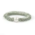 Green satin scrunchie with large pearl variant, elegant hair band for women and girls daily styling. - S / Green
