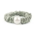 Elegant pearl satin scrunchie hair band, soft green elastic ponytail holder for women. - M / Green
