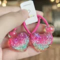 Lindos coleteros de corazón con purpurina para niños, cuerdas de pelo de resina brillante. - Rosa rojo