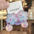 Glitter flower hair ties for kids, cute sparkling hair scrunchies with shiny pendant balls. - Purple