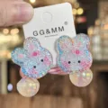 Cute glitter rabbit hair tie for kids, sparkling colorful ponytail holder accessories - Pink