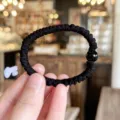 Black scrunchie with glossy bead, soft elastic hair tie for daily styling and elegant looks. - S / Black