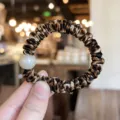 Chic leopard print hair tie featuring a smooth pearl decoration, perfect for daily styling. - S / Khaki Leopard Print