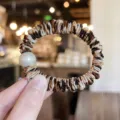 Leopard print hair scrunchie with pearl detail, stylish silk hair tie for women and girls. - S / Yellow Brown Leopard