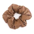 Brown satin hair scrunchie for women, elegant hair tie and ponytail holder accessory. - Caramel color