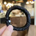 Black satin hair scrunchie with cute round bead detail, high elastic ponytail holder accessory. - S / Black