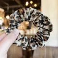 Leopard print hair scrunchie detail view, stylish fabric hair accessory for women and girls. - M / Light Tan Leopard