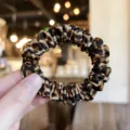 Leopard print hair scrunchie, stylish fabric hair tie for women and girls daily wear. - S / Khaki Leopard Print
