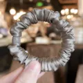 Elegant grey satin hair scrunchies with chic bead, high elastic pony tail holder for women. - L / Grey Purple