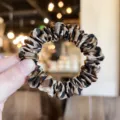 Leopard print fabric hair scrunchie, stylish hair accessory for women and girls daily wear. - S / Light Tan Leopard