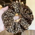 Chic leopard print hair scrunchie, soft silk-like fabric elastic pony tail holder for women. - L / Khaki Leopard Print