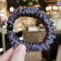 Dark purple satin hair scrunchie with black bead elegant elastic hair tie for women ponytails - L / Deep purple