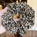 Leopard print hair scrunchie for women, stylish elastic hair rope and pony tail holder tie. - L / Beige Brown Leopard