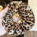 Leopard print satin hair scrunchie, stylish elastic hair band for women and girls daily styling. - L / Yellow Brown Leopard