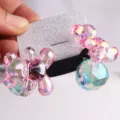 Colorful crystal bear hair tie with high elasticity rubber band and sparkly display card. - Pink